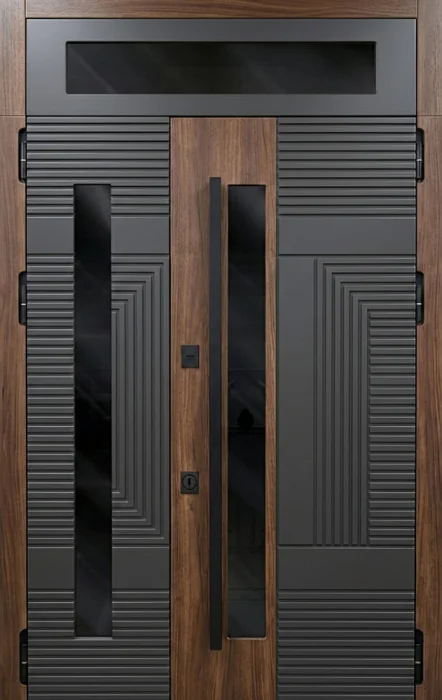 Металлическая входная дверь графит под орех со стеклом №120