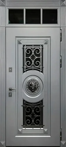 Уличная металлическая дверь с кованным львом №62