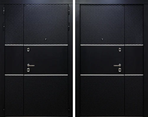 Дверь входная чёрная двухстворчатая металлическая №31