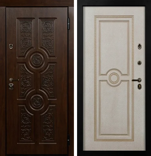 Утепленная входная дверь с терморазрывом с золотой патиной №20