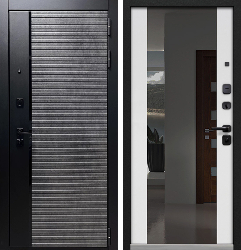Уличная входная дверь с зеркалом тёмная снаружи / светлая внутри №21