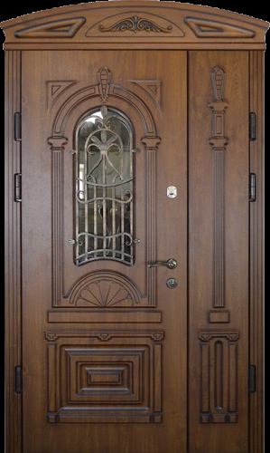 Парадная дверь со стеклом и ковкой №11