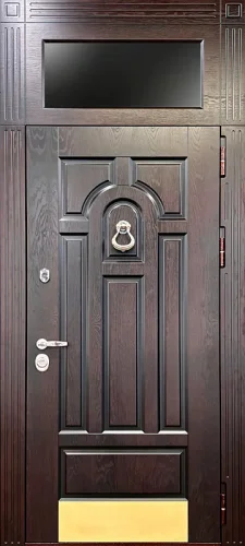Стальная высокая дверь МДФ с остеклённой фрамугой №66