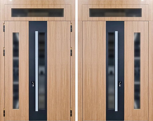 Двухстворчатая дверь с фрамугой и стеклом №27