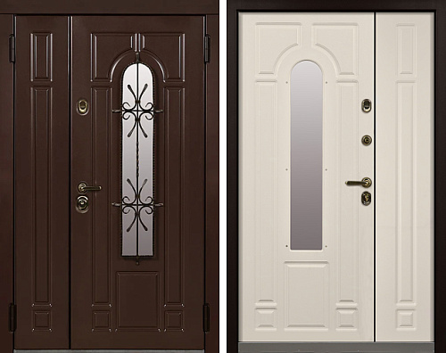 Двойная дверь входная со стеклянной вставкой №17