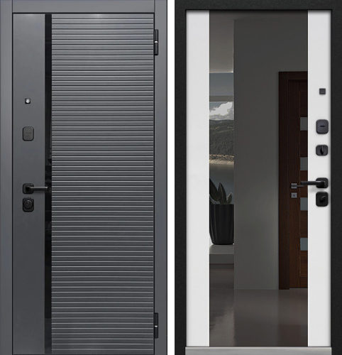 Входная дверь серая снаружи / белая внутри с зеркалом и глазком №18